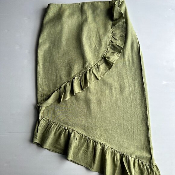 Zara Dresses & Skirts - ZARA RUFFLED ASYMMETRIC SKIRT  LIGHT KHAKI | 8372/104
